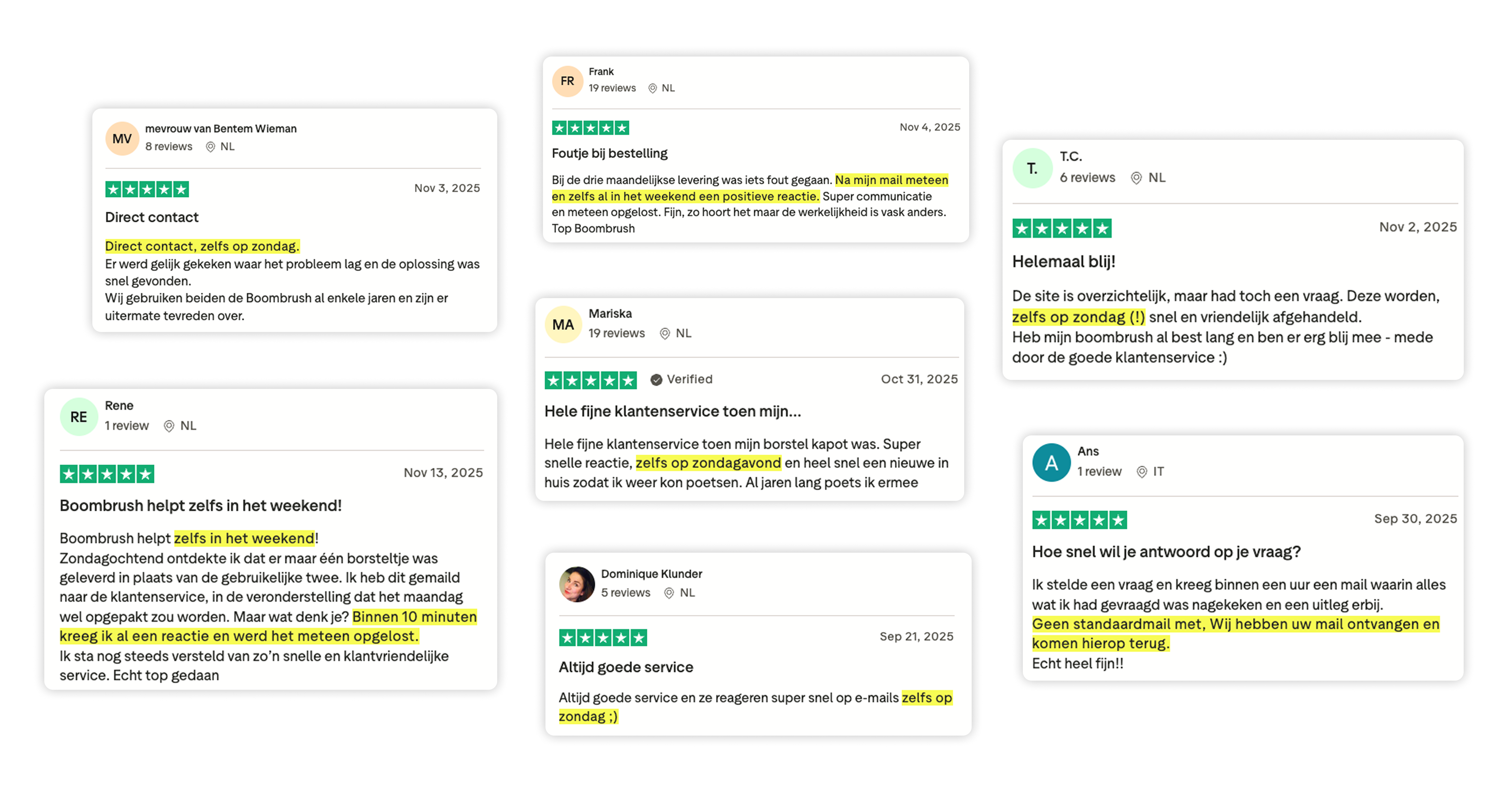 Boombrush 5-star Trustpilot reviews highlighting quick customer support